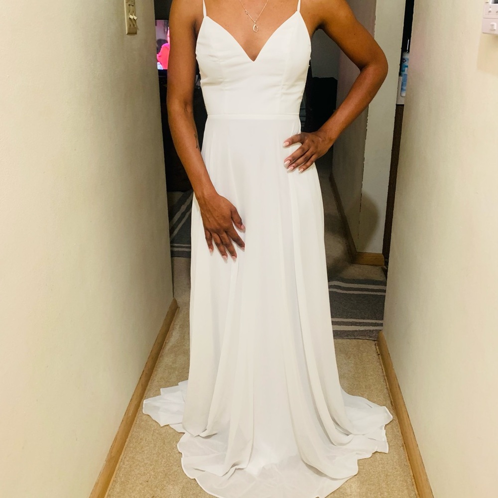 White lace back dress